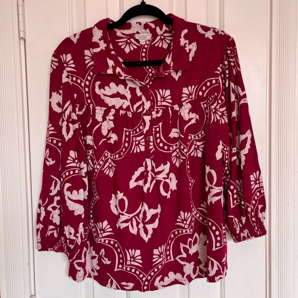 Fat Face Purple Floral Henley Blouse